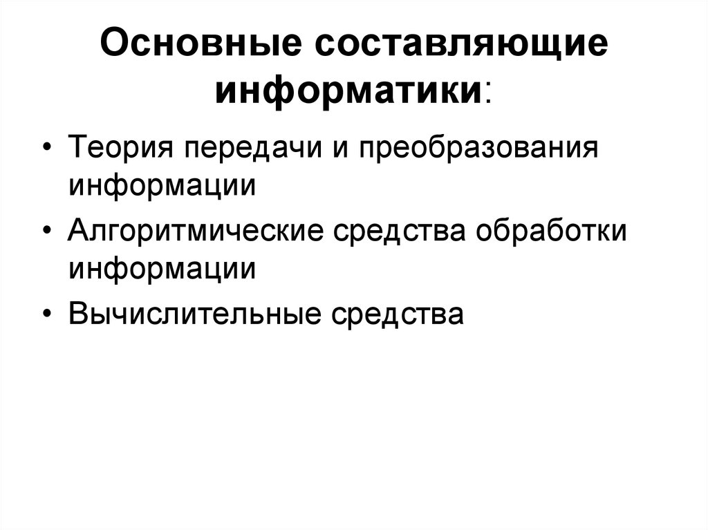 Составляющее информатики. Основные составляющие информатики. Теория передачи и преобразования информации. Составляющими информатики являются. Процессуальная составляющие информатики.