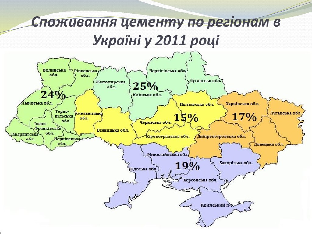 Споживання цементу по регіонам в Україні у 2011 році