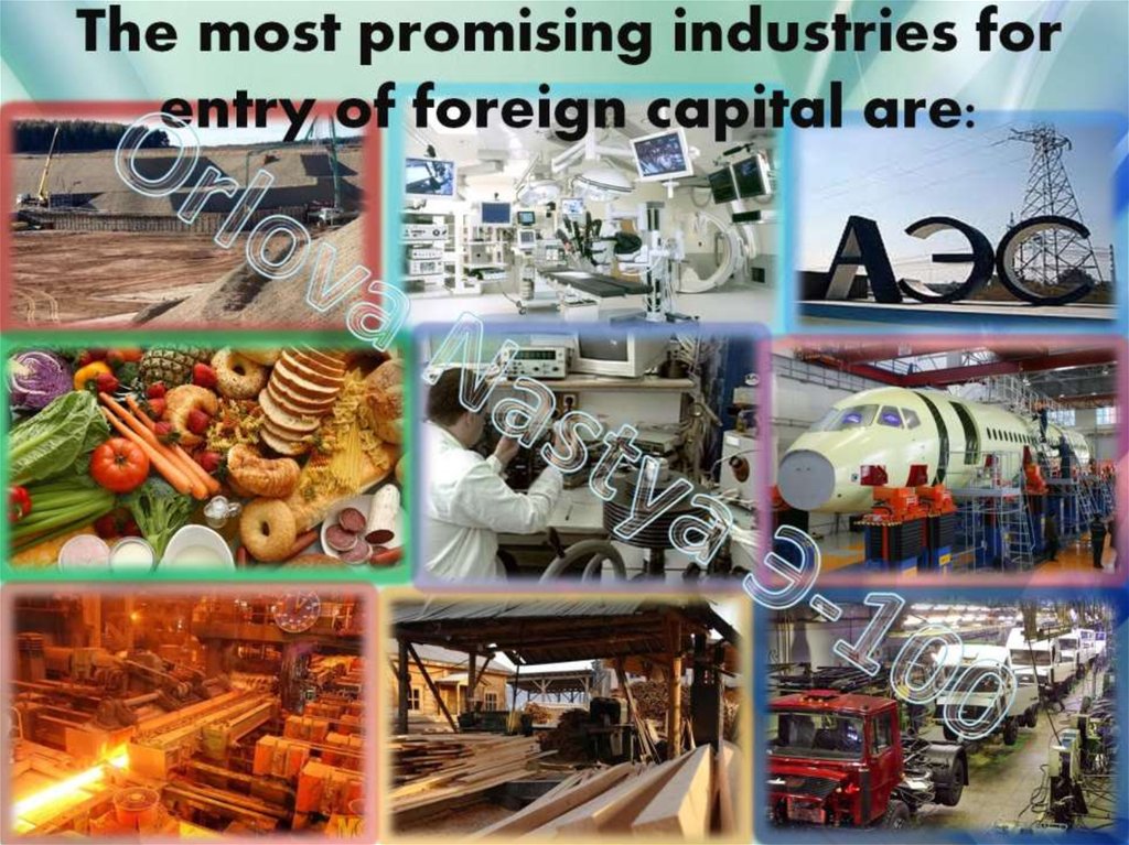 The most promising industries for entry of foreign capital are:
