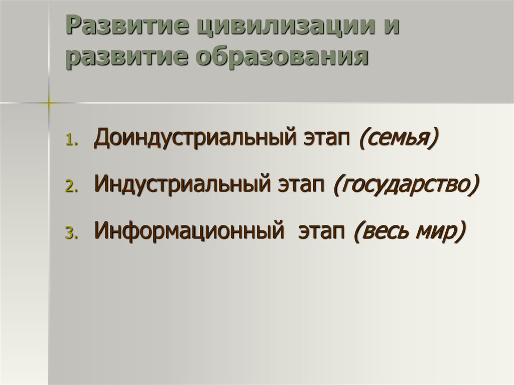 Развитие цивилизации и развитие образования