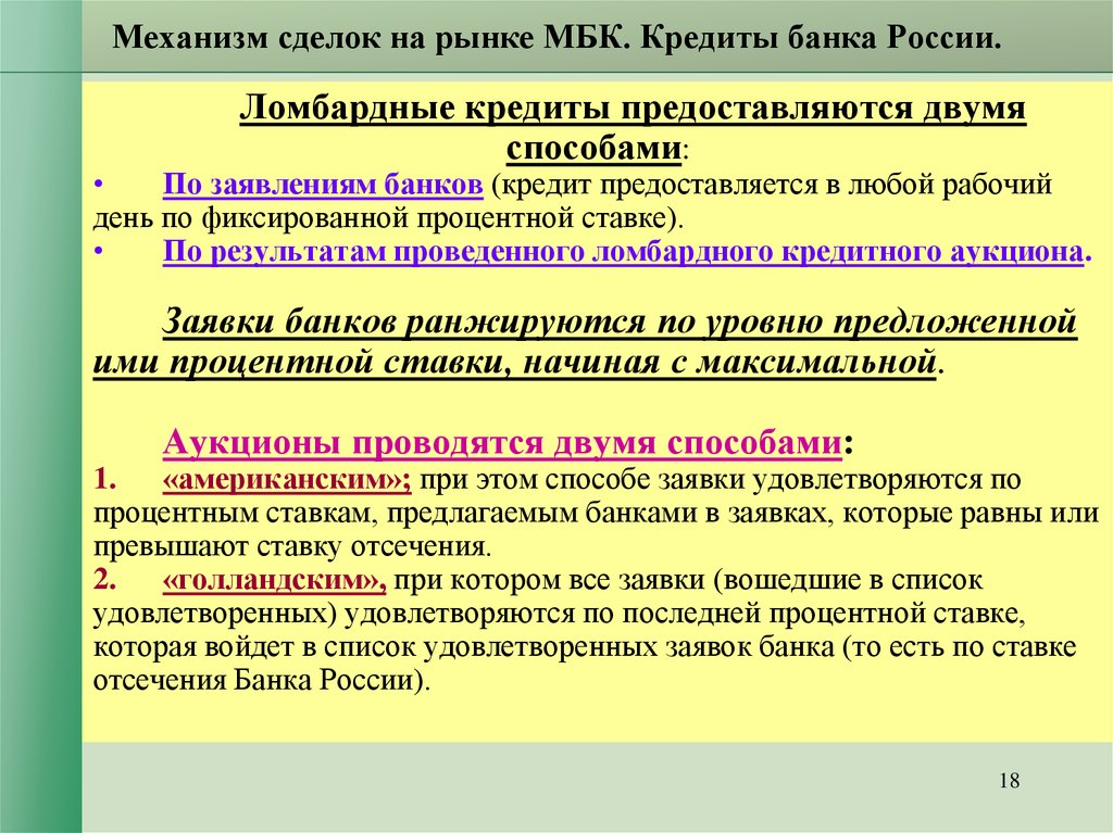 Операции на рынке межбанковских кредитов