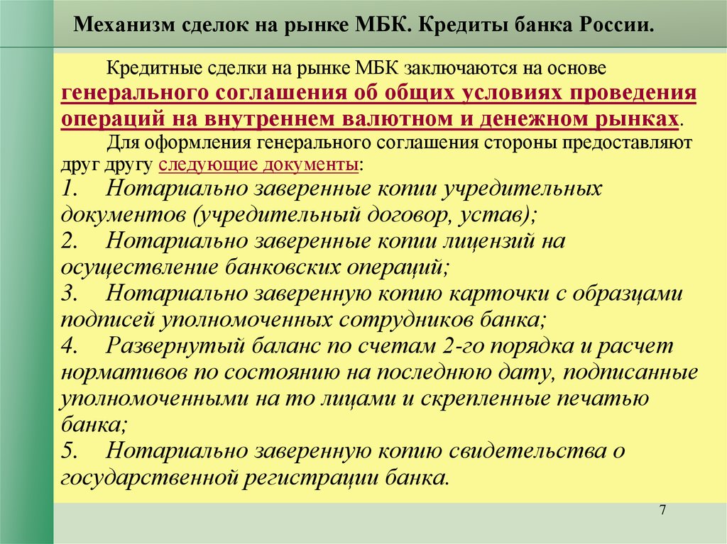 Операции на рынке межбанковских кредитов