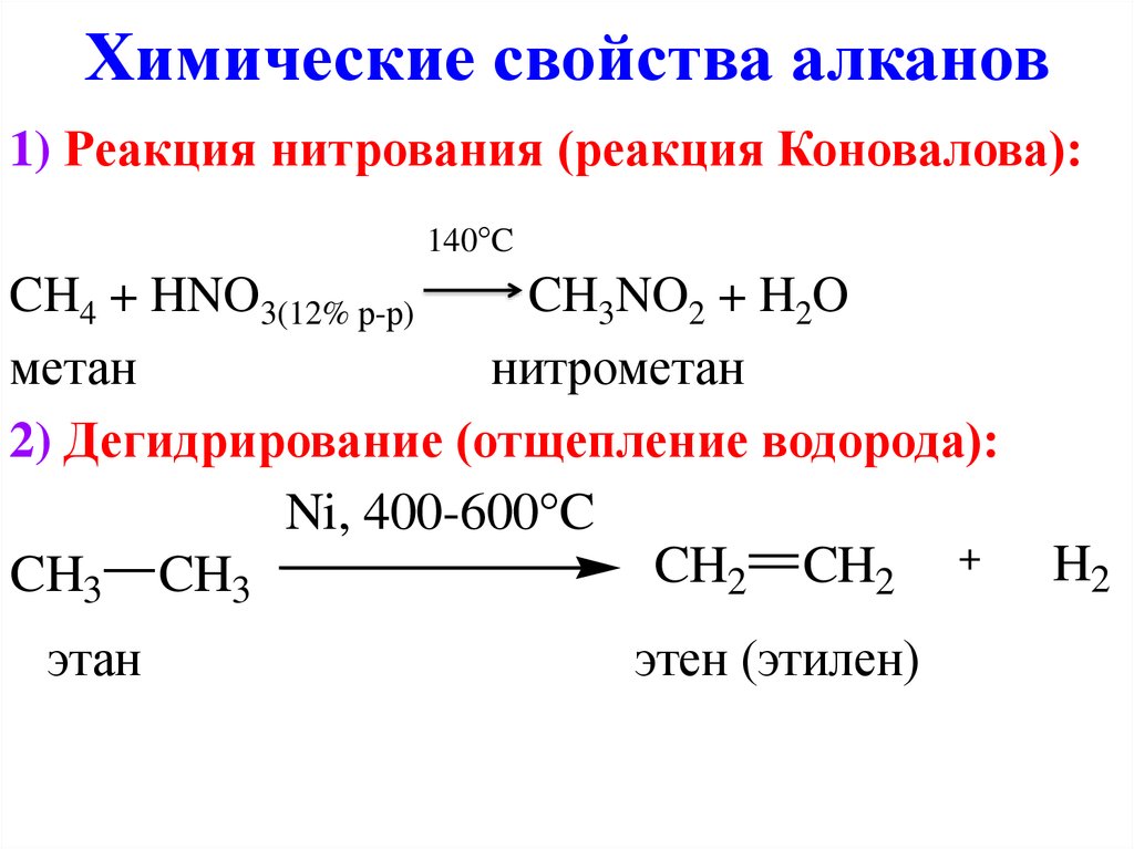 Метан h2o реакция. Химические свойства алканов уравнения реакций. Химические реакции нитрирования алканов. Реакции алканов примеры. Реакция алканов с h2.
