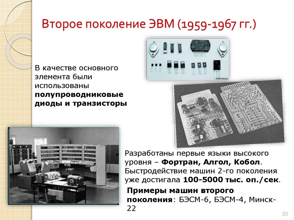 Вычислительная машина информатика. Второе поколение ЭВМ (1959–1967). Второе поколение ЭВМ (1959 — 1967 гг.). Производительность 2 поколения ЭВМ. ЭВМ второго поколения БЭСМ-6.
