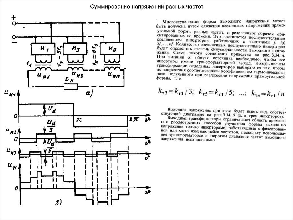 Разное напряжение. Схемы суммирования напряжения. Суммирование напряжения анодного напряжения. Форма выходного напряжения. Инверторы с прямоугольной формой выходного напряжения.