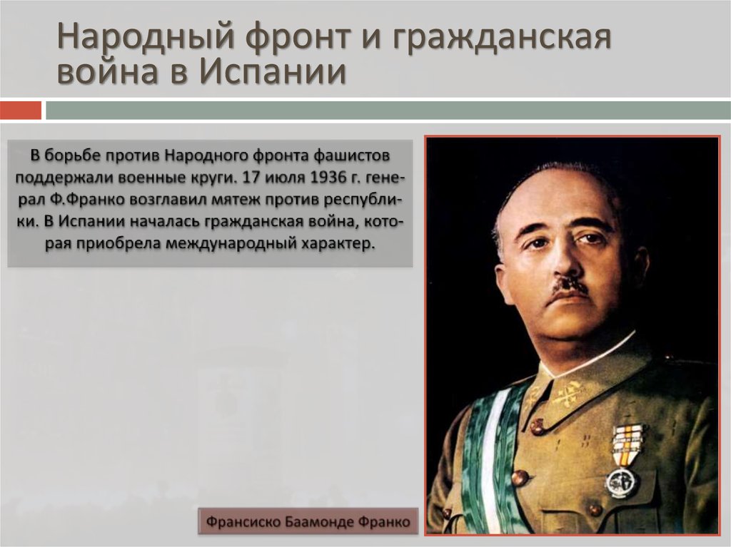 Франко идеология. Народный фронт в Испании. Итоги народного фронта в Испании.