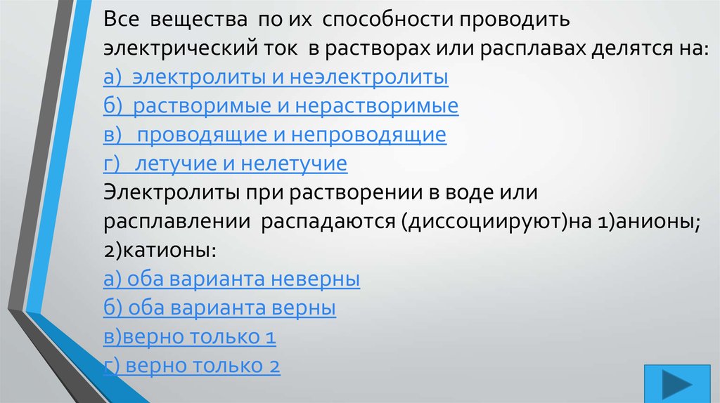 Растворы веществ проводящие электрический ток