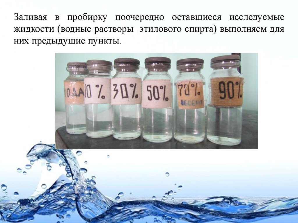 Исследовать оставшиеся. Этиловый спирт в пробирке. Водный раствор этилового спирта. Среда водного раствора этанола. Фото этилового спирта в пробирке.