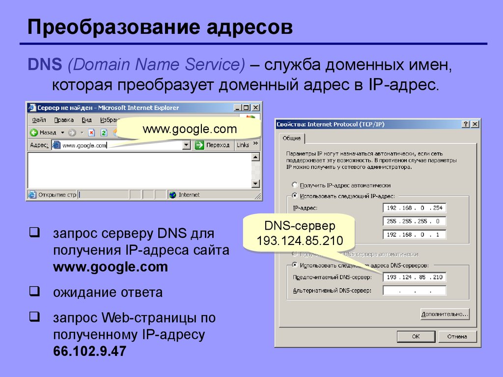 Укажите доменный адрес. Основной DNS сервер. ДНС адресация. DNS адрес. Преобразование IP адреса в доменное имя.