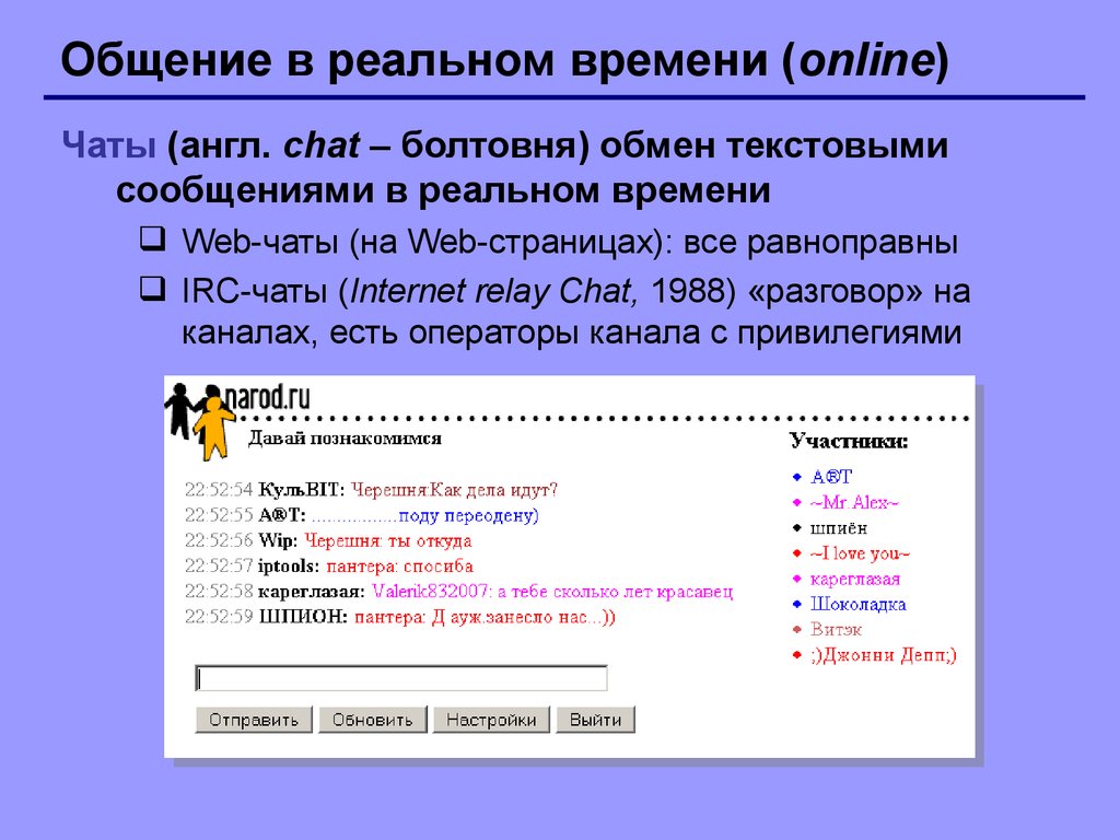 Чат на английском. Серверы общения в реальном времени (чаты). Тема: веб-чаты.