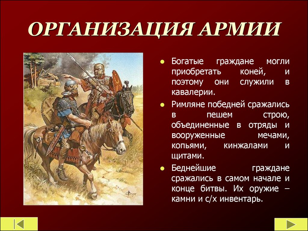 Сообщение о римской армии по плану виды войск вооружение тактика