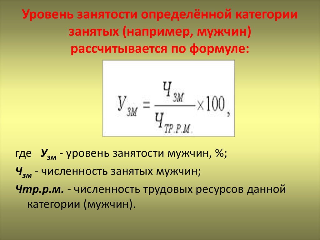 Категории занятых. Определить уровень занятости. Уровень занятости рассчитывается. Уровень занятости формула. Формула полного уровня занятости.