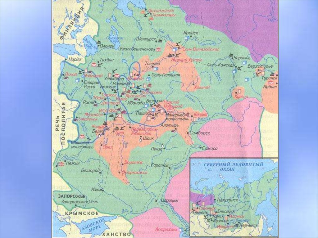 Экономическое развитие россии в xvii в европейская часть контурная карта