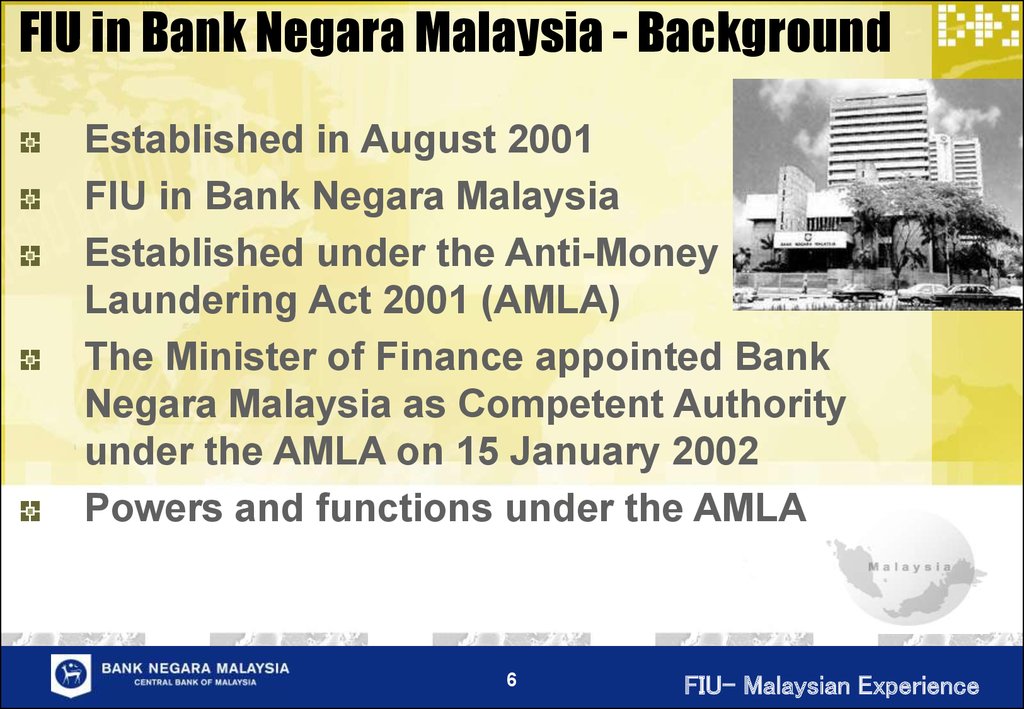 FIU in Bank Negara Malaysia - Background