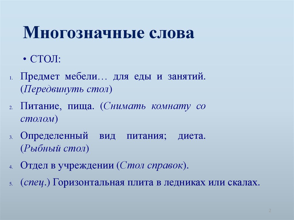 Определите лексическое значение данных многозначных слов