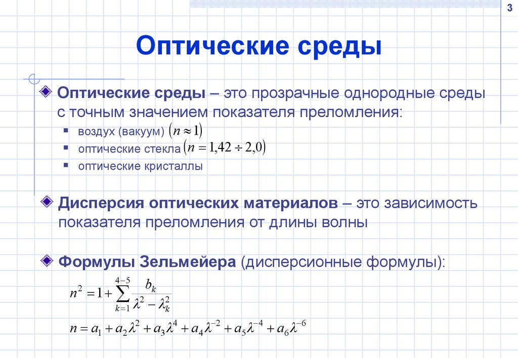 Описание оптических систем