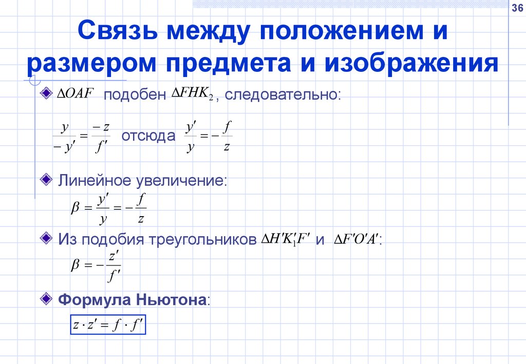 Система формул. Формулы идеальной оптической системы. Линейное увеличение. Линейное увеличение оптической системы. Формула линейного увеличения.