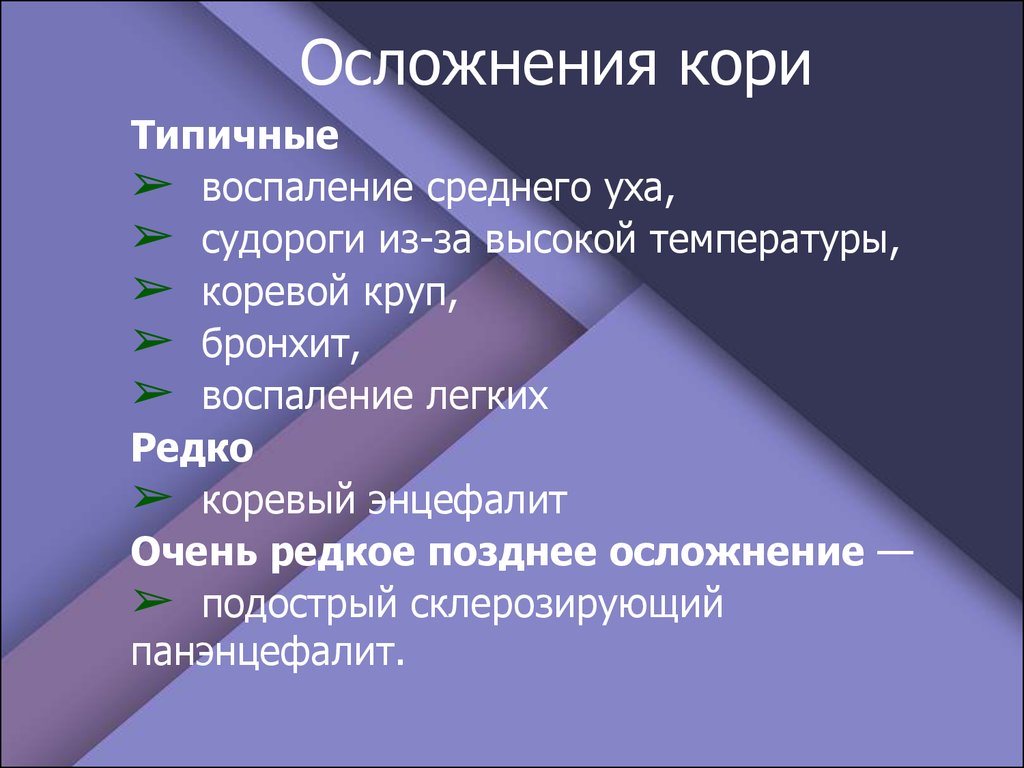 Корь последствия. Осложнения кори. Специфические осложнения кори. Типичные осложнения кори.