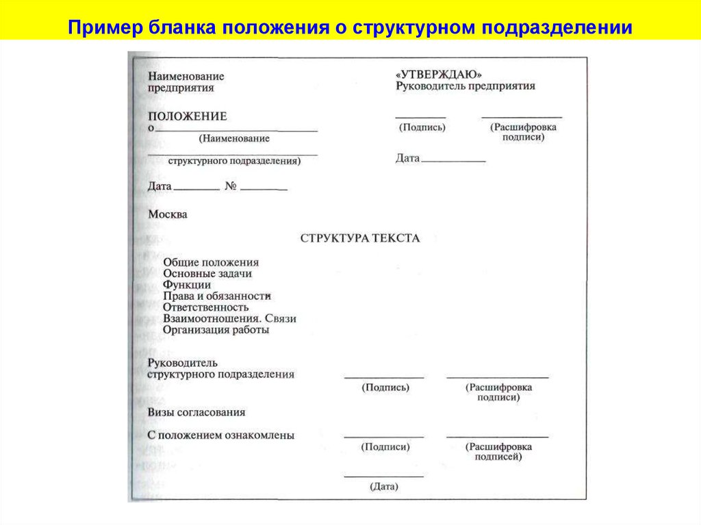 Положением каких документов. Положение о структурном подразделении предприятия. Типовое положение о структурном подразделении. Положение о структурах подразделения пример. Положение о структурном подразделении образец.