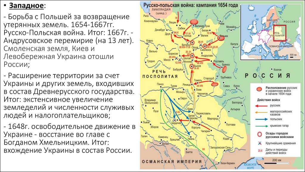 Причины западного направления. 1654-1667 Андрусовское перемирие.