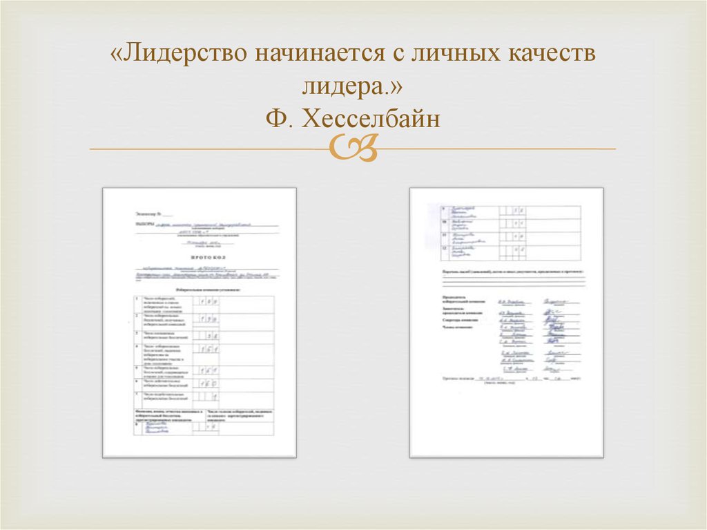 «Лидерство начинается с личных качеств лидера.» Ф. Хесселбайн
