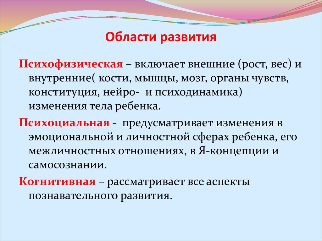 4 развитие это. Области развития человека. Перечислите области развития. Психофизическая область развития это изменения. Четыре области развития.