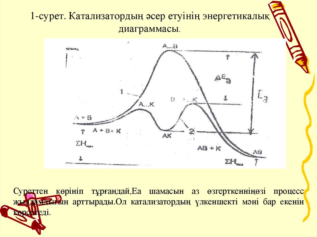 1-сурет. Катализатордың әcep eтyiнің энергетикалық диаграммасы.