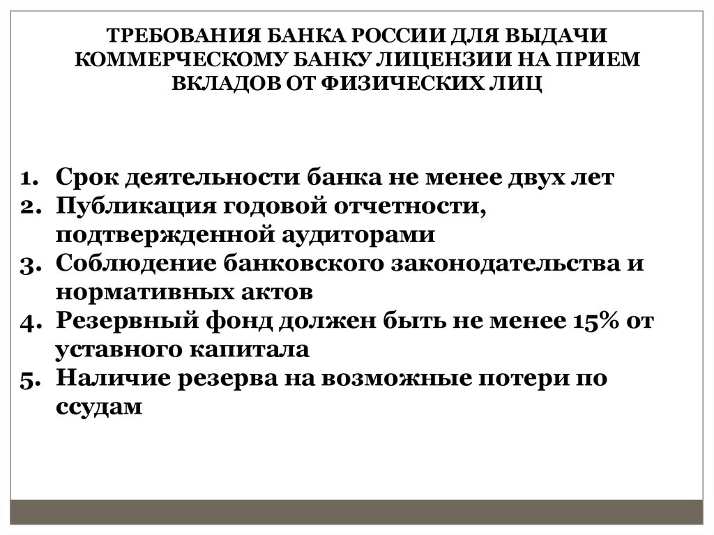 Коммерческая выдача. Требование в банк. Лицензирование коммерческих банков. Виды лицензий коммерческих банков. Порядок открытия ликвидации коммерческого банка.