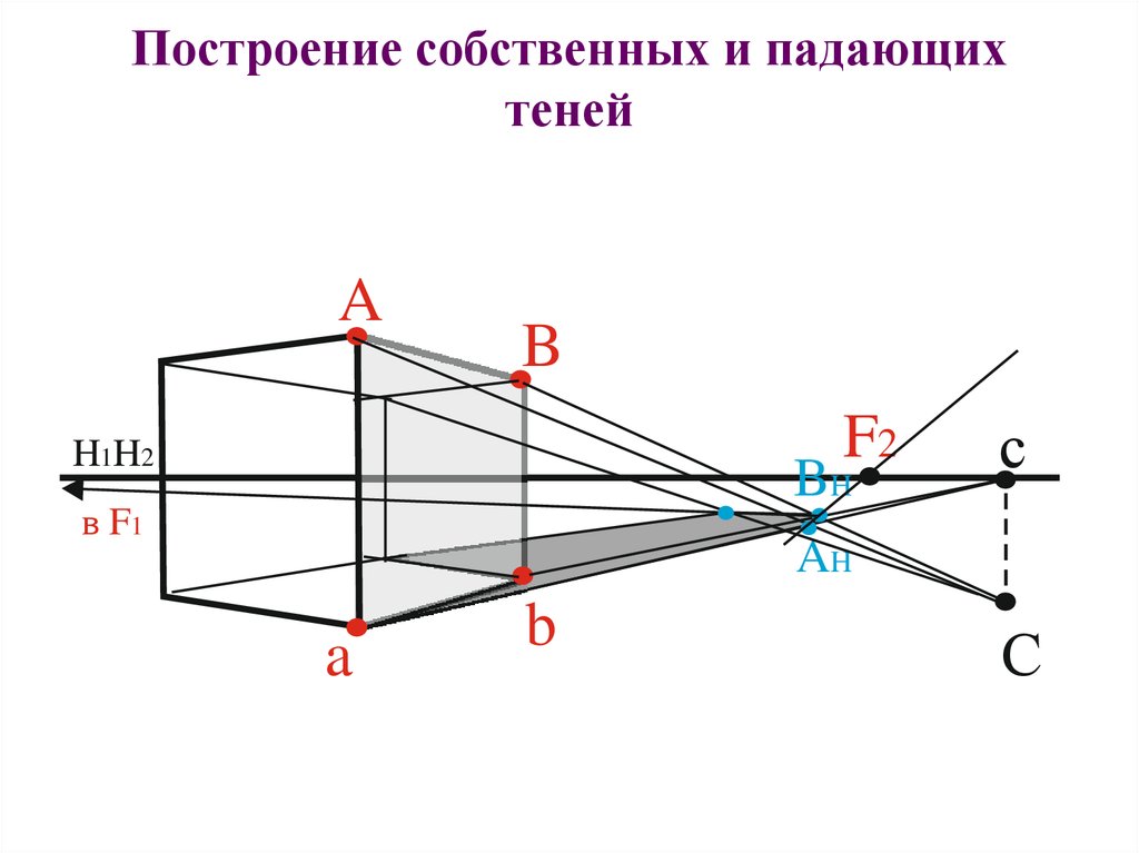 Падающая тень. Построение собственных и падающих теней. Построение тени от прямой в перспективе. Построить собственные и падающие тени.