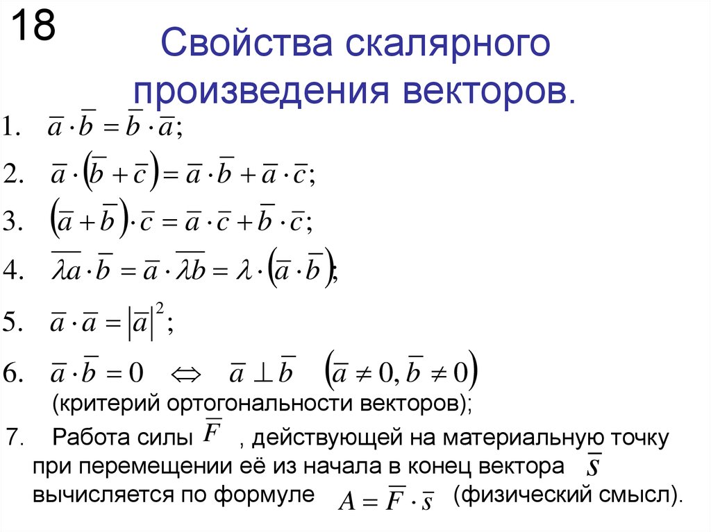 Скалярное произведение векторов работа. Скалярное произведение векторов свойства скалярного произведения. Перечислить свойства скалярного произведения векторов.. Свойства скалярного произведения двух векторов. Основные свойства скалярного произведения.