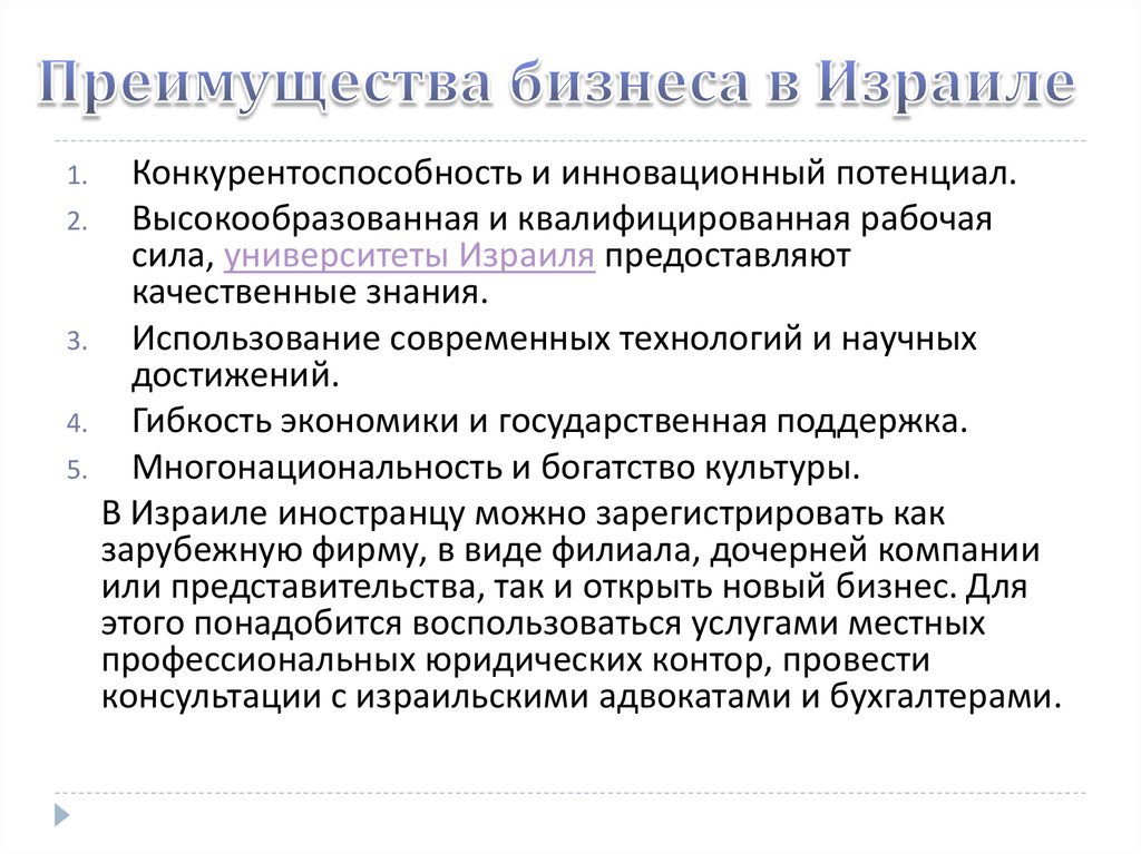 Преимущества бизнеса. Научные достижения в Израиле. Закон Израиля 