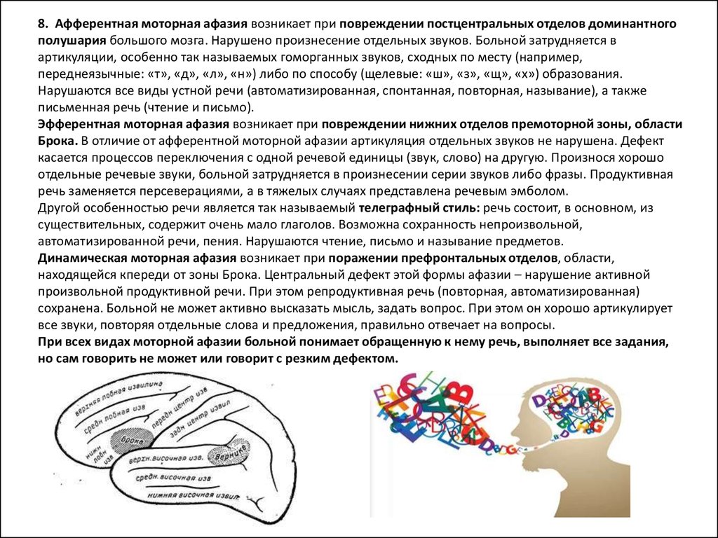 Нарушение артикуляционных схем отдельных звуков является первичным дефектом при какой афазии