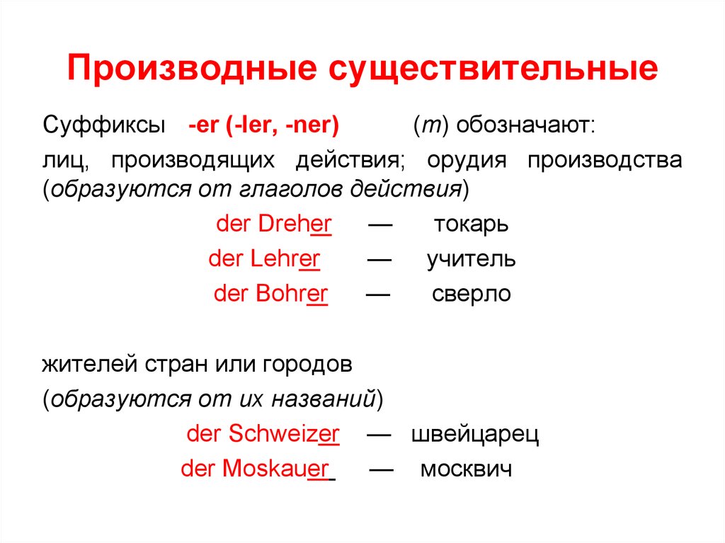 Примеры производных существительных