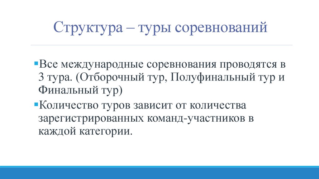 Иерархия соревнований. Структура тура. Структура экскурсии. Состав турпакета.