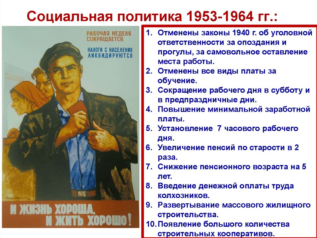 Социальная политика 1953-1964 гг.: