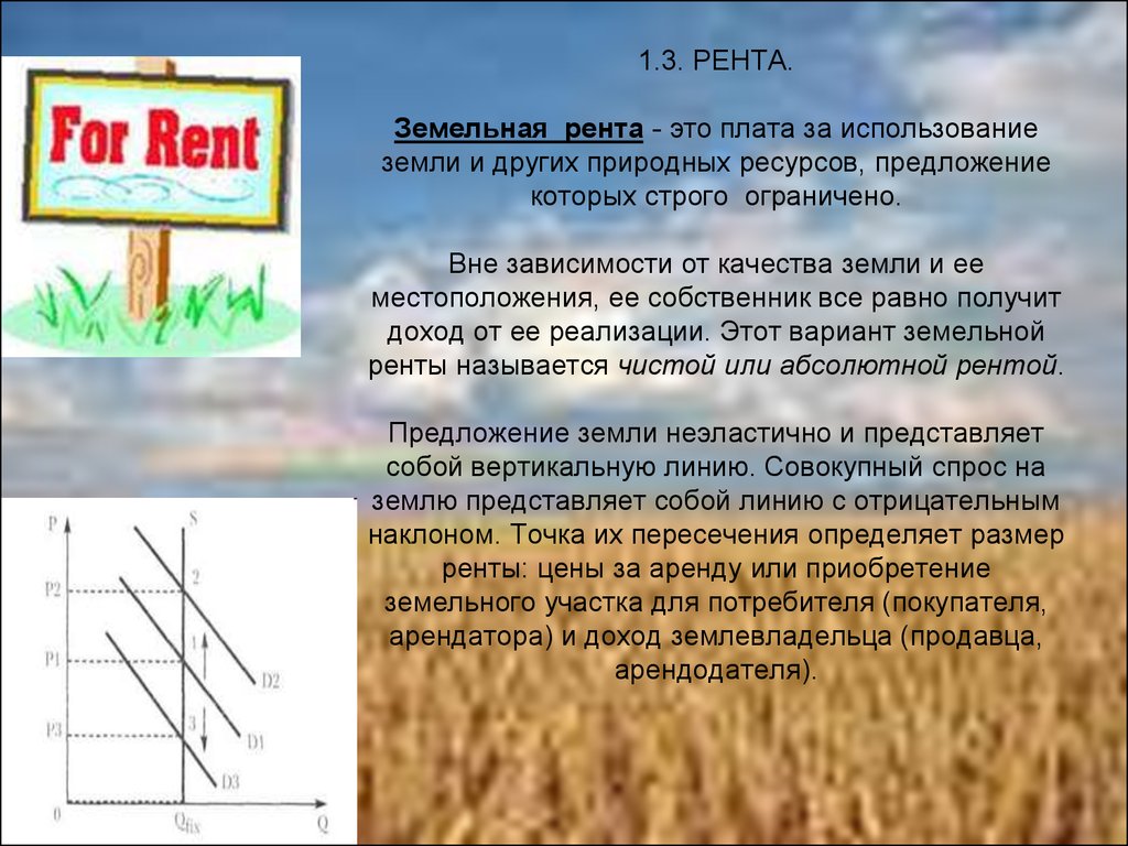 Рента. Земельная рента. Земля и земельная рента. Определение земельной ренты. Виды земли и земельной ренты.