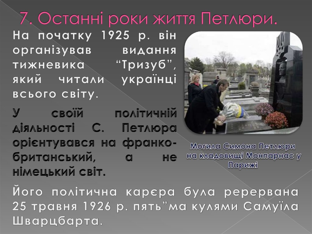 7. Останні роки життя Петлюри.