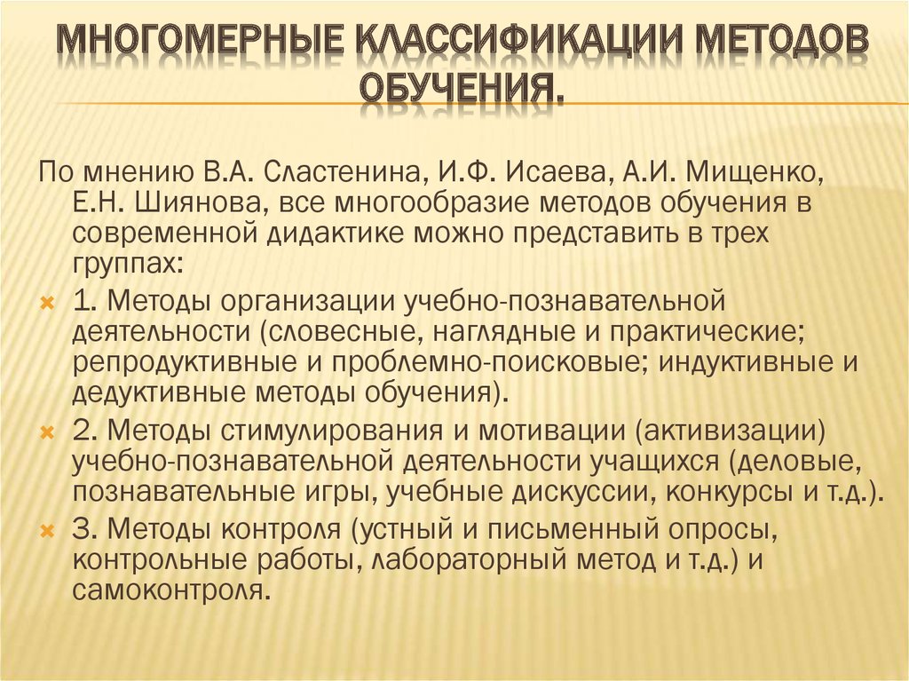 Классификация методов обучения