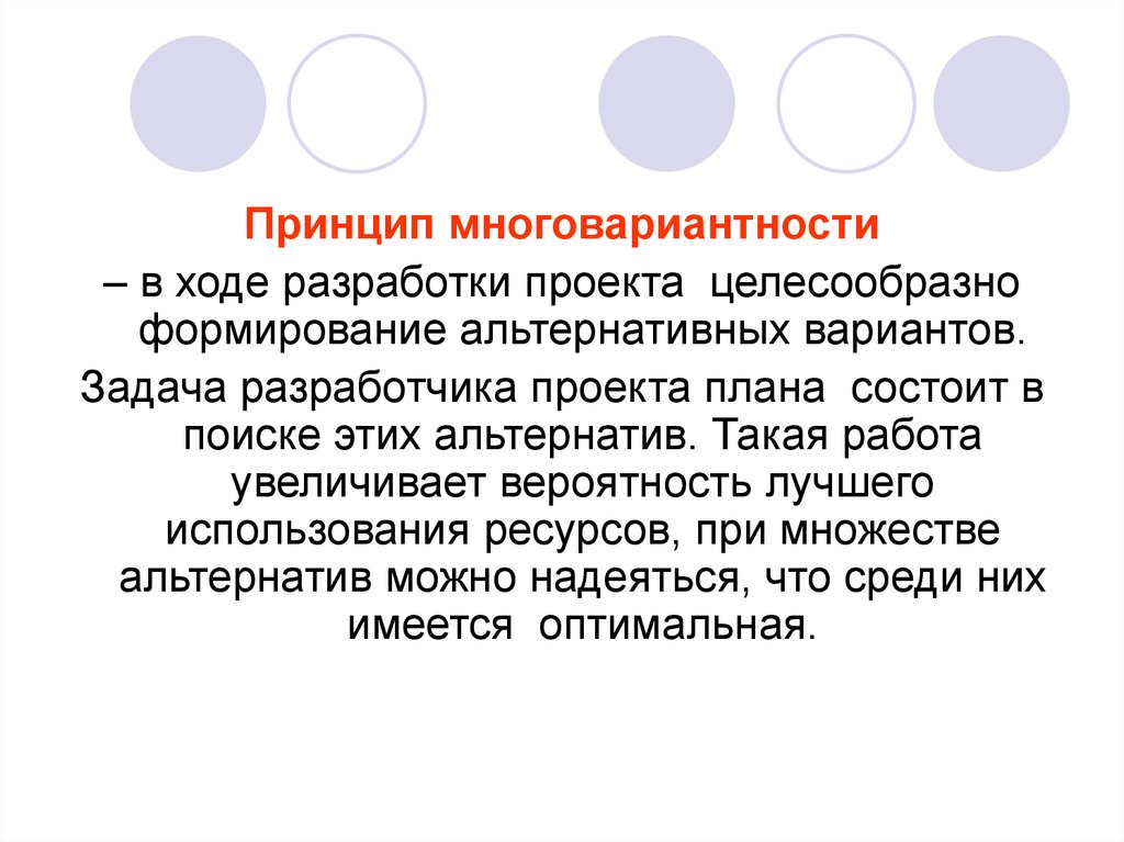 В ходе разработки. Принципы планирования ресурсов. Принципы планирования многовариантность.