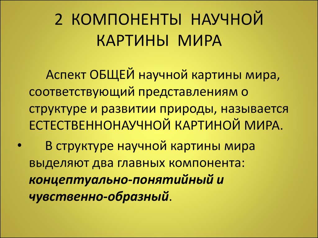 Назовите два главных компонента в структуре научной картины мира это