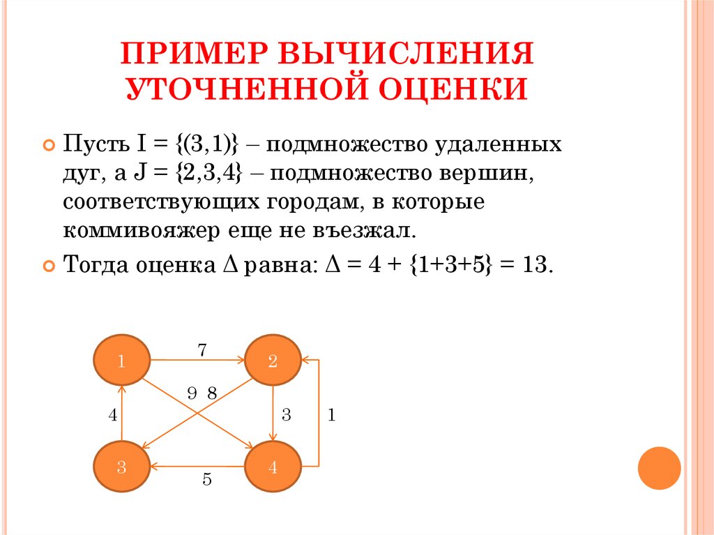 Оценка равными. Примеры на вычисление. Коммивояжера метод ветвей и границ ориентированного графа. Граф вычислений. Пример задачи коммивояжера методом ветвей и границ.