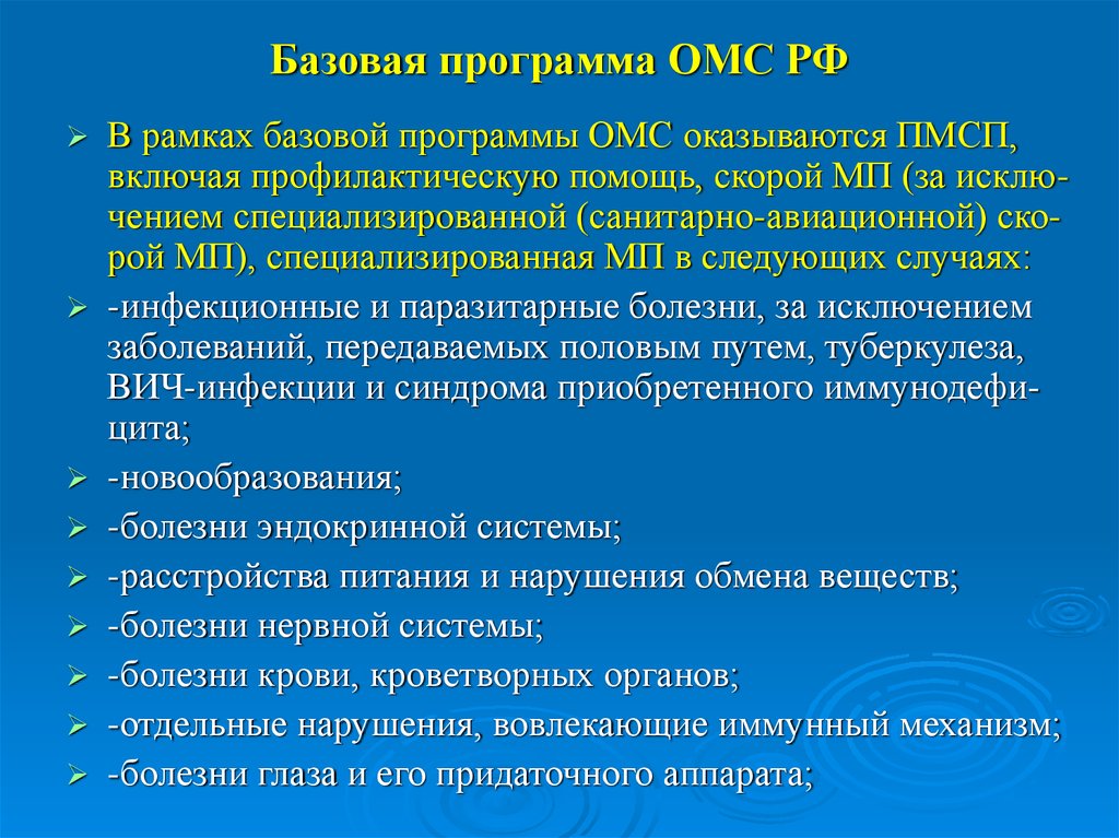 Обязательная программа. Базовая программа обязательного медицинского страхования. В базовую программу обязательного медицинского страхования входят. Базовая и территориальная программа ОМС. Виды программ ОМС.