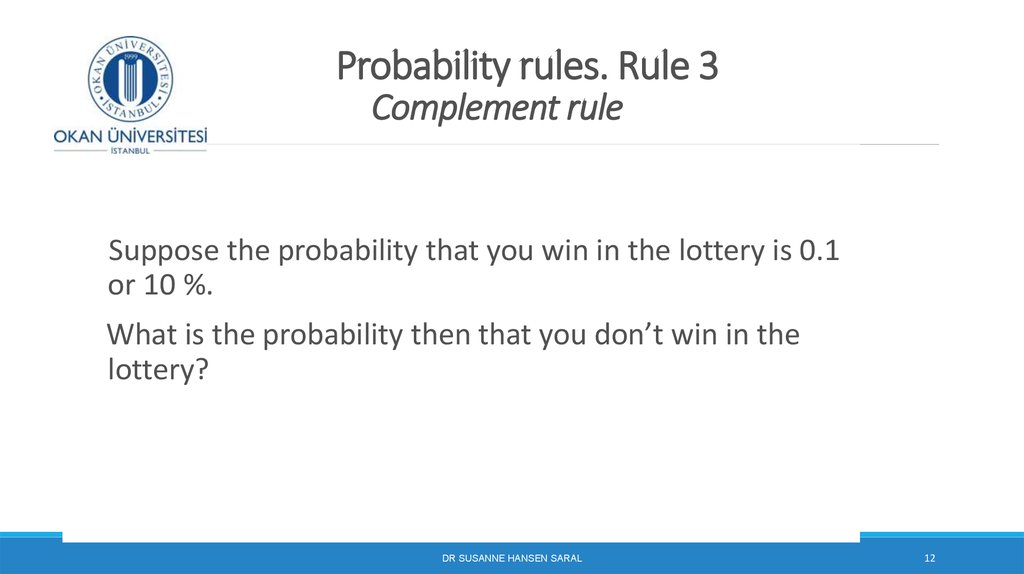 Probability rules. Rule 3 Complement rule