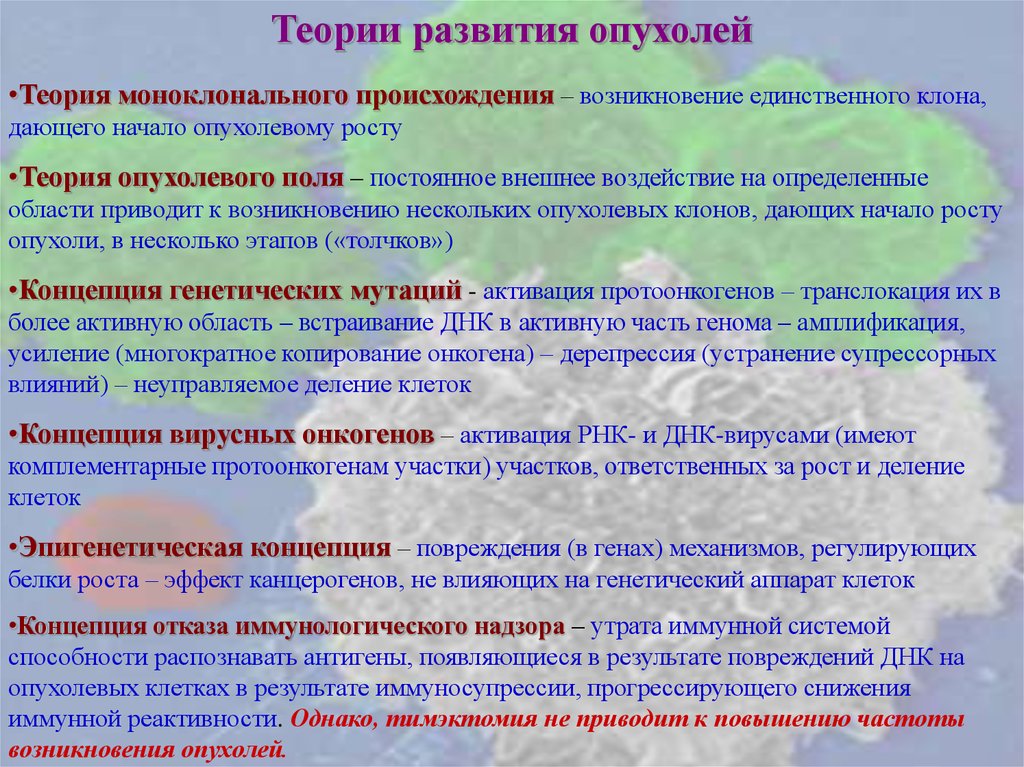 Теория роста. Теории развития опухолей. Теории возникновения опухолей. Основные теории происхождения опухолей. Современные теории опухолевого роста.