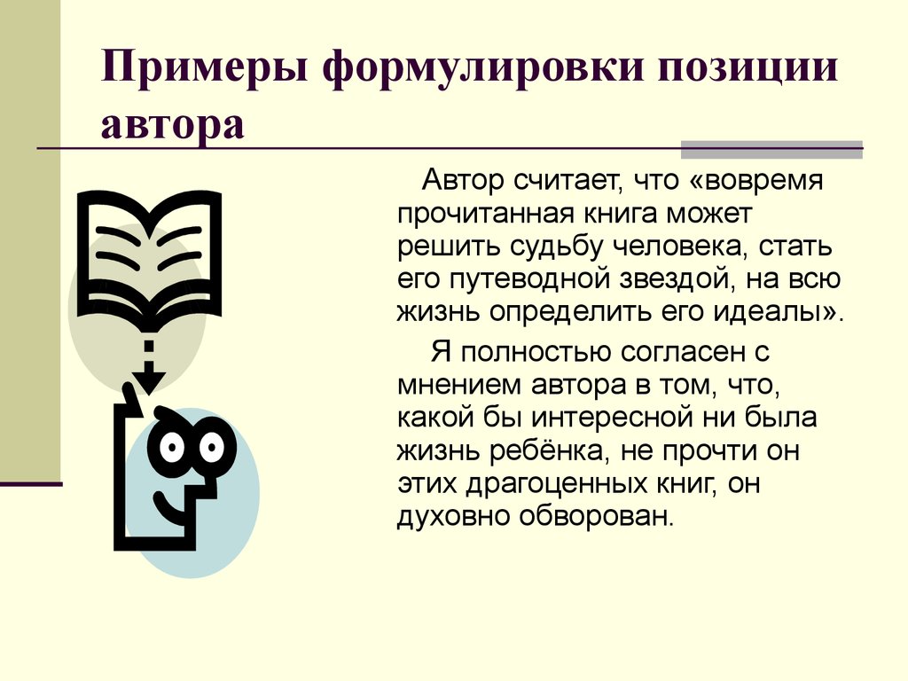 Проблема автора примеры. Сформулируйте позицию автора примеры. Пример формулировок статей. Пример формулировки описания. Вовремя прочитанная книга.