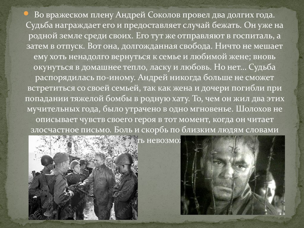 На какие периоды можно разделить жизнь соколова. Судьба человека Шолохов плен Андрея Соколова.