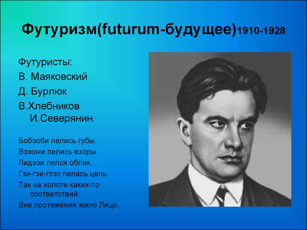 Футуризм(futurum-будущее)1910-1928