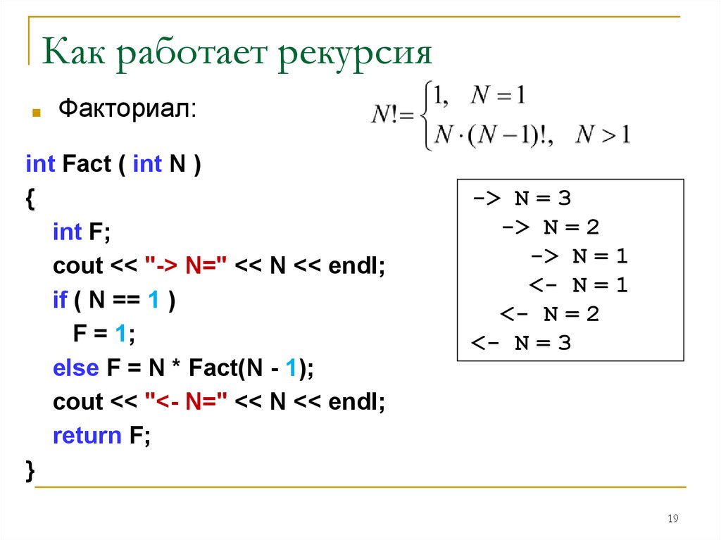 Как работает c. Рекурсия в программировании примеры. Как работает рекурсия. Рекурсия принцип работы. Рекурсия в программировании c++.