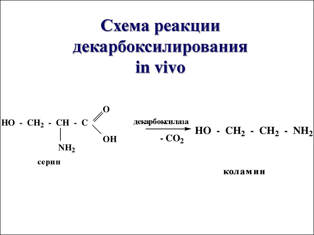 Напишите реакцию. Декарбоксилирование Серина реакция. Декарбоксилирование это элиминирование. Реакции аминокислот in vivo декарбоксилирование. Уравнение реакции декарбоксилирования Серина.