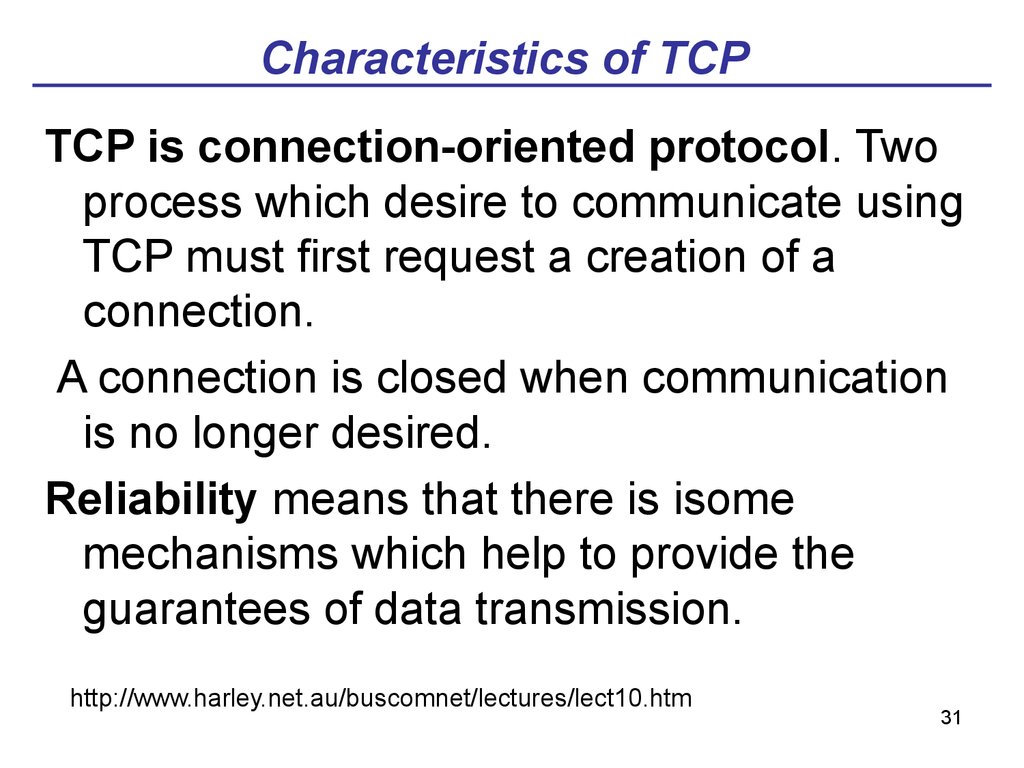 Characteristics of TCP 